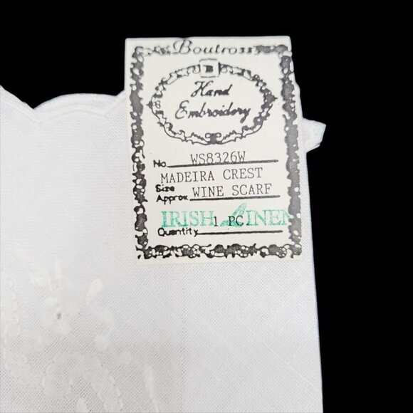 Vintage Boutross Hand Embroidered Irish Linen Madeira Crest Wine Scarf WS8326W - Picture 4 of 6